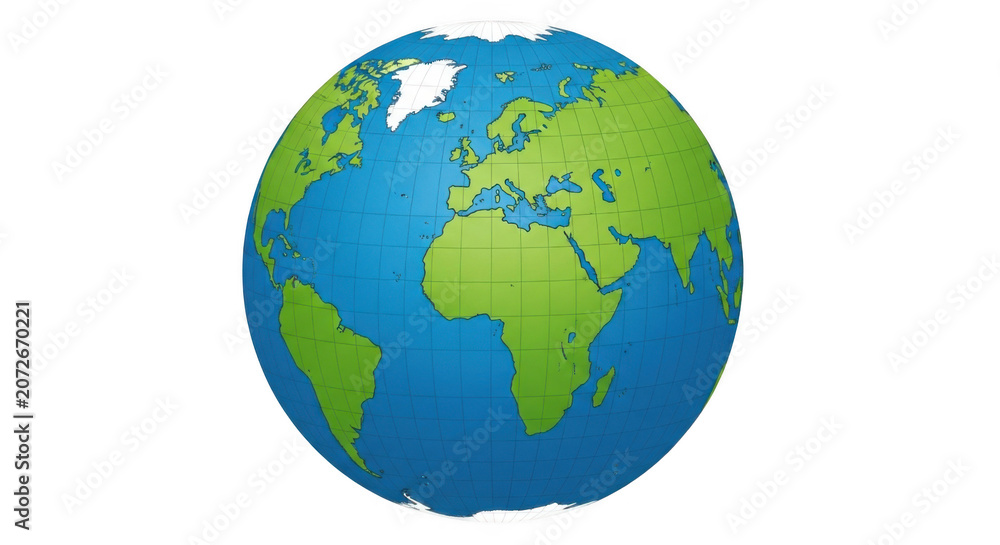 Fototapeta premium Detailed Planet Earth globe revolving with continents and oceans during daylight Isolated on transparent background