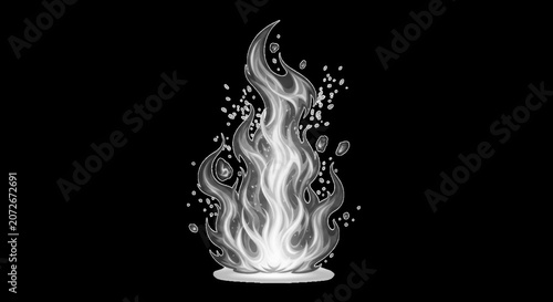 Fiery fluid elements with swirling motion during a dynamic combustion process isolated on transparent background