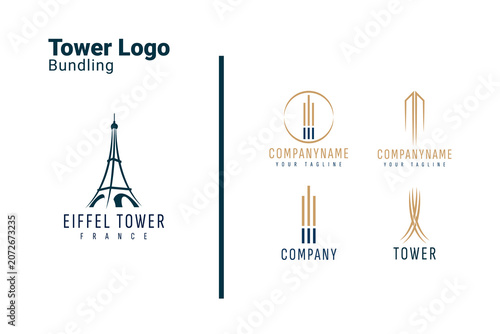 Eiffel Tower France Logo Set with Abstract Geometric Building Construction Lines and Minimalist Architecture Corporate Concept Bundle