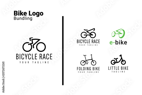 Bicycle Race Logo Set with Modern Folding Bike Minimalist E-Bike and Little Balance Bicycle Concept Bundle