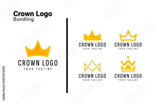 Crown Luxury Logo Set with Golden Royal King Queen Diadem and Minimalist Geometric Line Art Tiara Concept Bundle