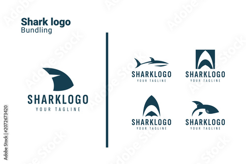 Shark Logo Set with Minimalist Fin Silhouette and Modern Ocean Predator Swimming Concept Bundle