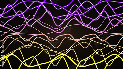 Abstract Neon Wave Pattern Background with Glowing Purple and Golden Curves
