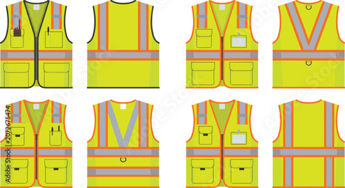 Foto High Visibility Lime Yellow Safety Vests Collection Featuring Front and Back Vie