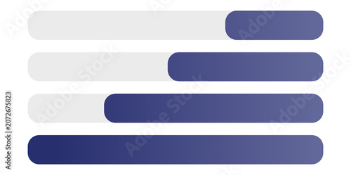 Minimalist infographic progress bars and loading indicator blocks set. Modern purple and white horizontal rounded capsule elements for web UI UX design and business data presentation