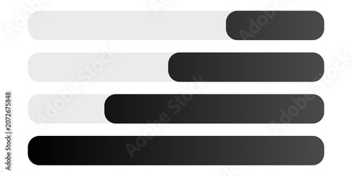 Minimalist infographic progress bars and loading indicator blocks set. Modern black and white horizontal rounded capsule elements for web UI UX design and business data presentation