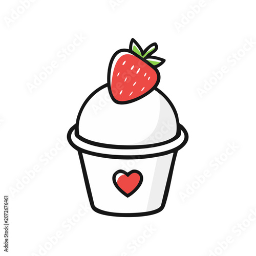 Strawberry Cupcake with Heart Design Vector Illustration