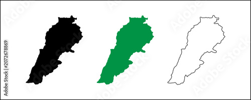 Lebanon map vector silhouette with black solid, outline and satellite style isolated on transparent background