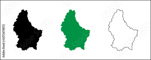 Luxembourg map vector silhouette with black solid, outline and satellite style isolated on transparent background