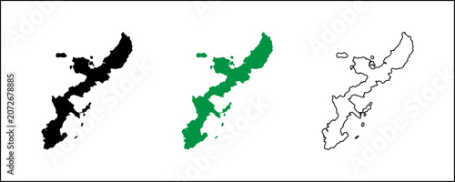Okinawa Island map vector silhouette with solid, outline and satellite style isolated on transparent background