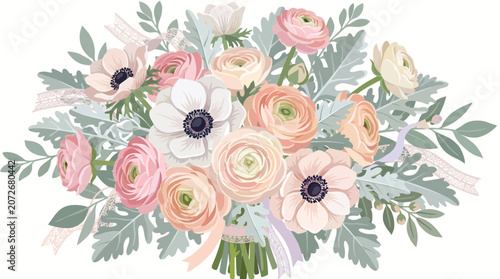 Soft Pastel Floral Bouquet - Anemones and Ranunculus Arrangement