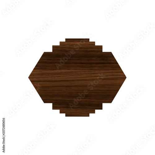 Horizontal Ornate Walnut Wood Signboard Isolated on Transparent Background, Geometric Dark Wooden Banner Mockup, Stepped Border Timber Plaque Label