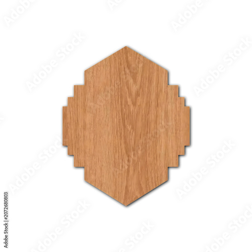 Ornate Medium Oak Wood Label Isolated on Transparent Background, Geometric Wooden Banner Mockup, Vintage Stepped Border Wood Signboard Plaque