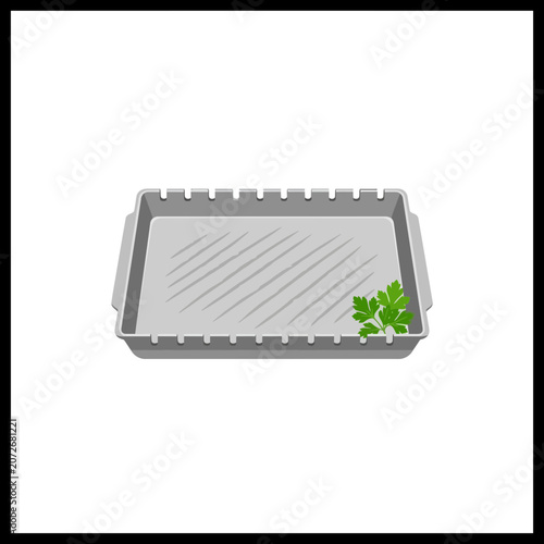 Stainless Steel Kebab Cart Tray With Diagonal Grill Ridges And Fresh Parsley Garnish For Food Service Vector Illustration