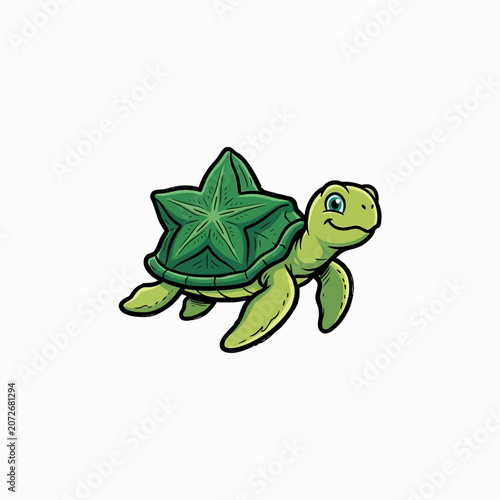 Cheerful Lime Green Sea Turtle Mascot With Starfruit Patterned Shell Expressive Face And Friendly Personality Vector Illustration