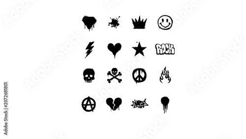 Photography Symbols Featuring Graffiti-Style Designs with Various Icons and Shapes Featuring