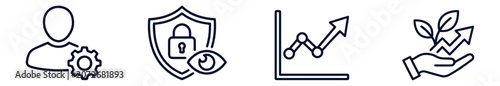 Business growth and security icons customization protection performance and sustainability
