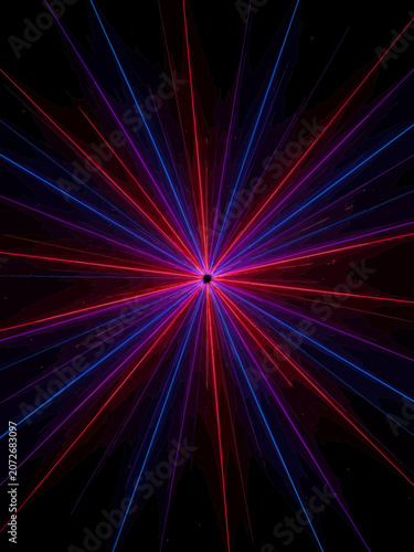 Red Blue Laser Beam Explosion on Black Background