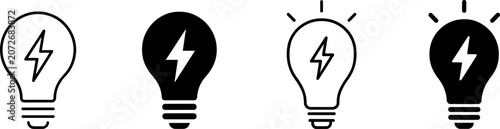 Light bulb icons with lightning bolt concept for energy and innovation ideas lightning innovation electricity inspiration creative thinking solution