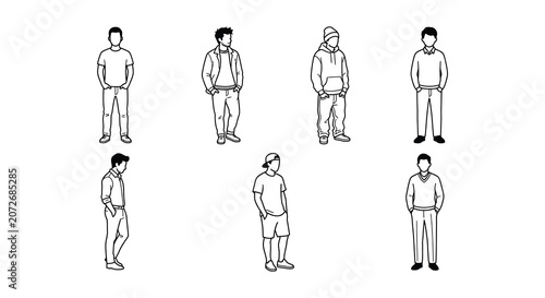 Tableau sur toile Sadness and despair vector line illustrations of dejected human figures