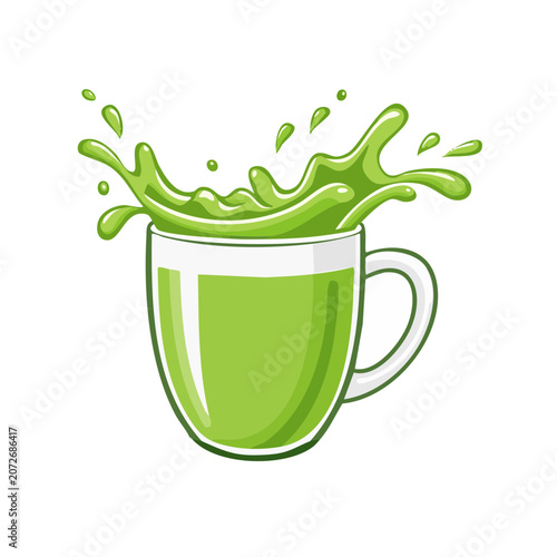 Green drink splash in cup vector illustration