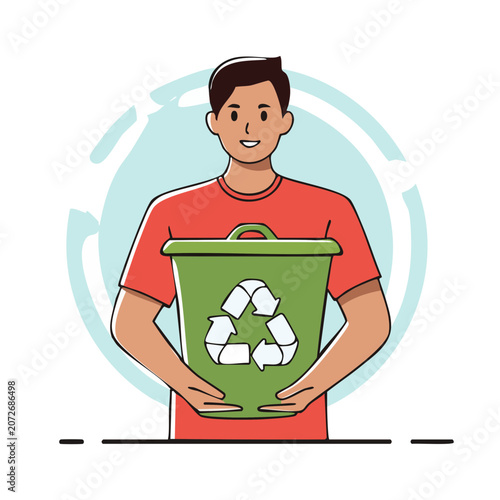 Man holding green recycling bin with symbol