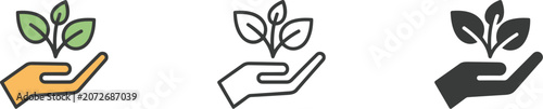 Canvastavla Illustration of three different icon styles representing a hand holding a green