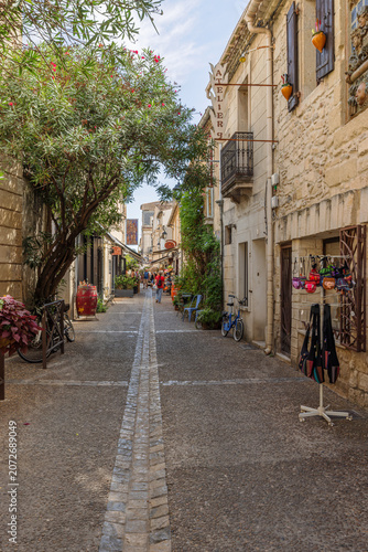Alley in the medieval old town of Aigues-Mortes in the south of France.