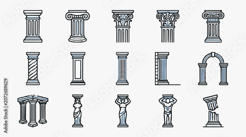 Valokuva Dynamic Collection of Classic Architectural Columns and Elements in Monochromati