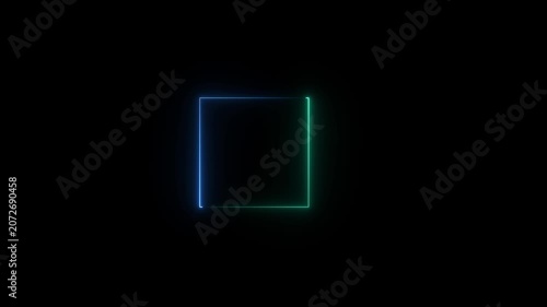 Blue and Green Neon Square Frame Animation on Black Background with Futuristic Glowing Border and Digital Interface Overlay