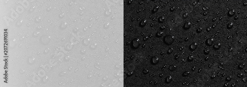 Cuadro en lienzo realistic water drops side by side on gray and black background, fresh rain cond
