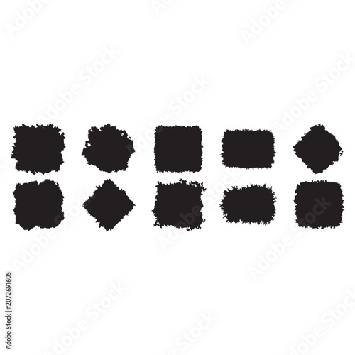 Tableau sur toile Set of nine black irregular square and diamond inkblot shapes on a transparent background