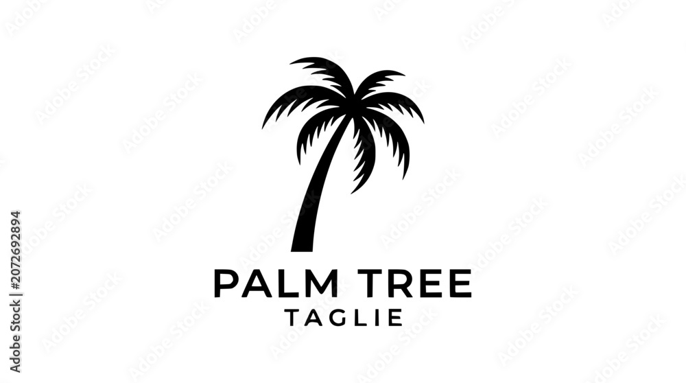 Fototapeta premium Black palm tree logo design with text on white background