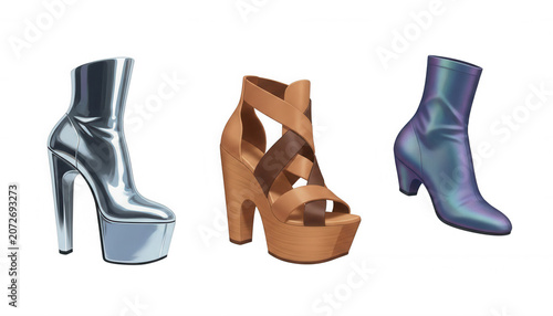 Collection of Three Stylish High-Heeled Footwear