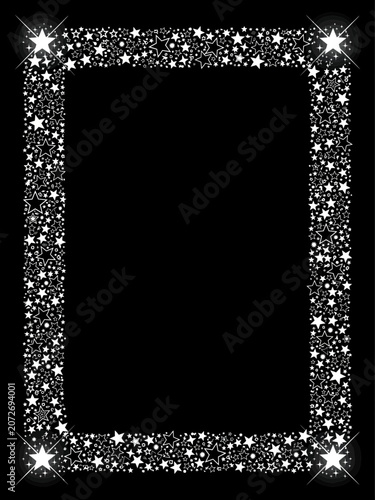 Glittery Frame Border with Sparkles on Black Background