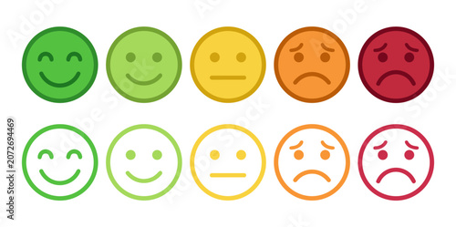 Vászonkép A collection of colorful emoticon faces with various expressions, including happ
