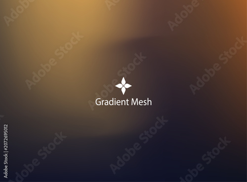 Warm gold and dark gradient mesh with soft light bloom and central abstract symbol