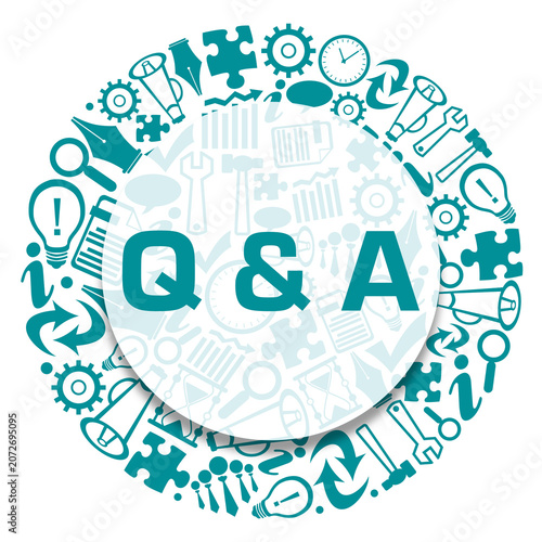 Q and A - Questions And Answers Business Symbols Turquoise Teal Circular Badge Style Text 