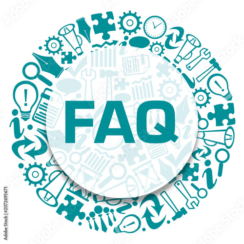 FAQ - Frequently Asked Questions Business Symbols Turquoise Teal Circular Badge Style Text 