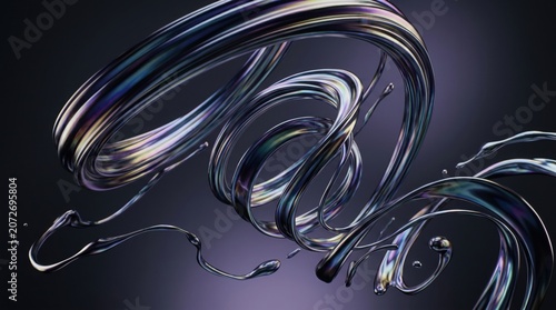Abstract 3d liquid metal swirl with iridescent reflections