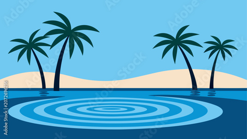 Canvastavla Tropical beach, palm trees, ocean waves, summer vacation, vector illustration