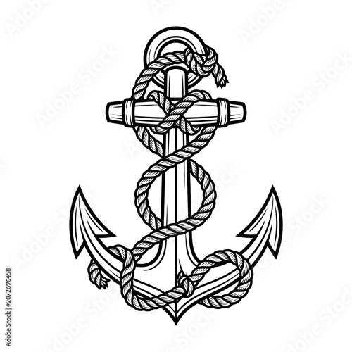 Nautical Anchor With Rope Tattoo Design