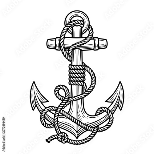Nautical Anchor with Rope Sketch