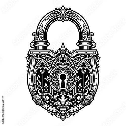 Ornate Antique Padlock Illustration