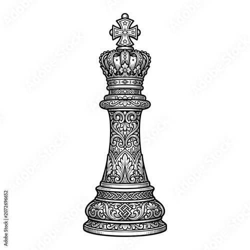 Ornate King Chess Piece Hand Drawn Sketch