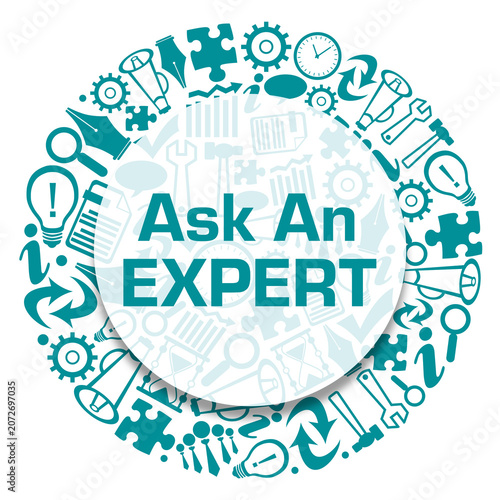 Ask An Expert Business Symbols Turquoise Teal Circular Badge Style Text 