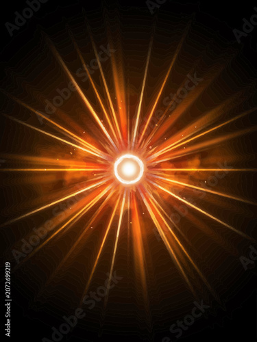 Orange Light Explosion on Black Background with Radiant Beams