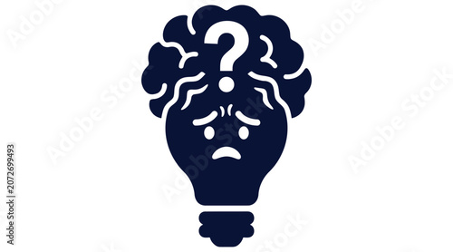 Confused Brain Inside Light Bulb Concept Solid Icon