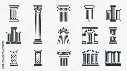 Canvas-taulu Professional Black and White Line Drawing Set of Classic Architectural Columns a
