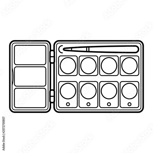 Watercolor Paint Palette and Brush Outline Vector Icon